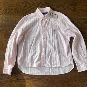 NWT Ralph Lauren Pink and White Striped Button Down Shirt Small